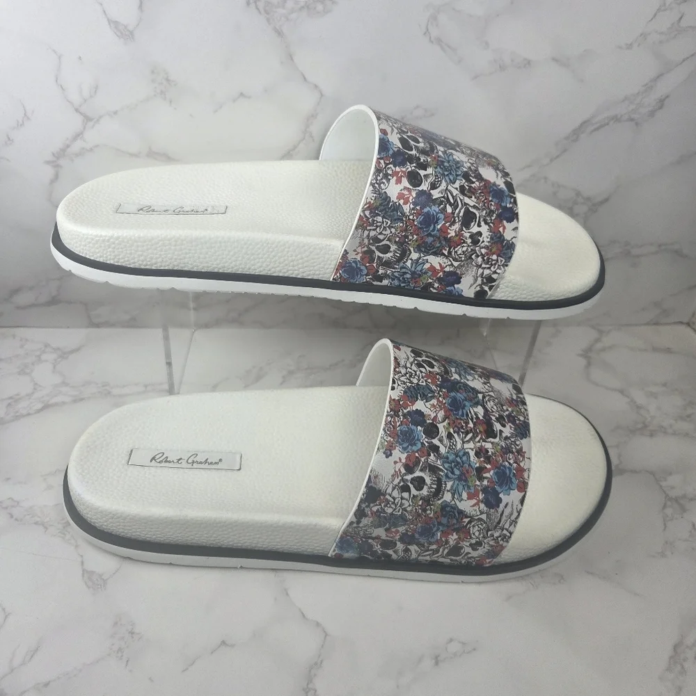Floral Slide Sandals - White and Multicolor - Picture 1 of 6